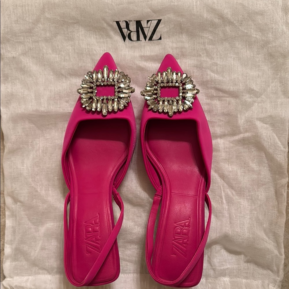 Zara Pink Flats with Crystal Embellishments